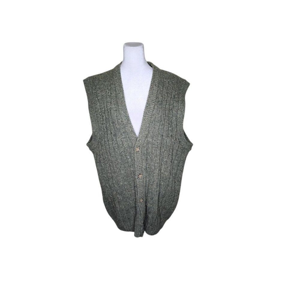 Vintage 90s Acrylic Button Up Sweater Vest Mens Size L Green Grunge Norm Core